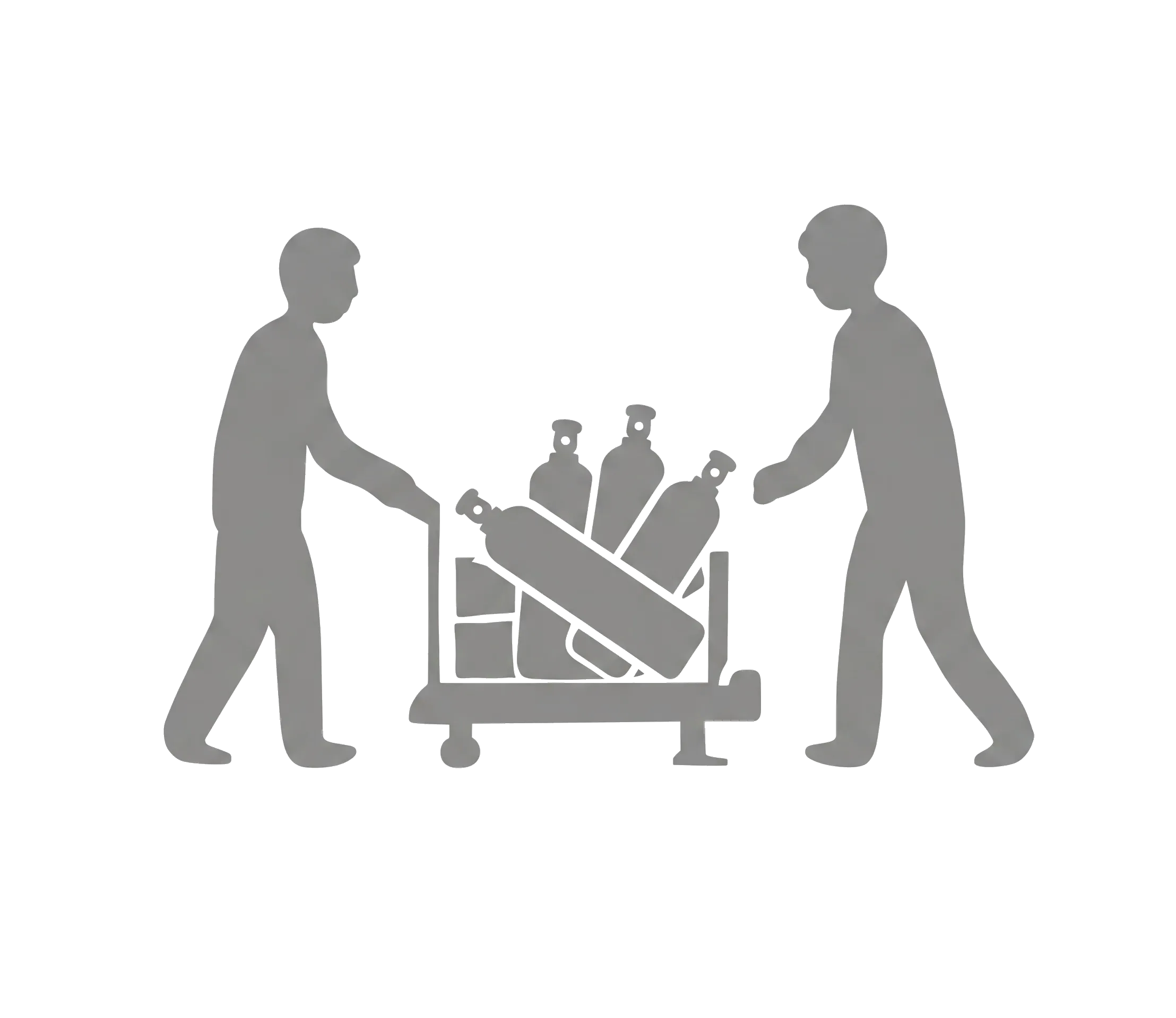 Two people pushing a manual cylinder cart