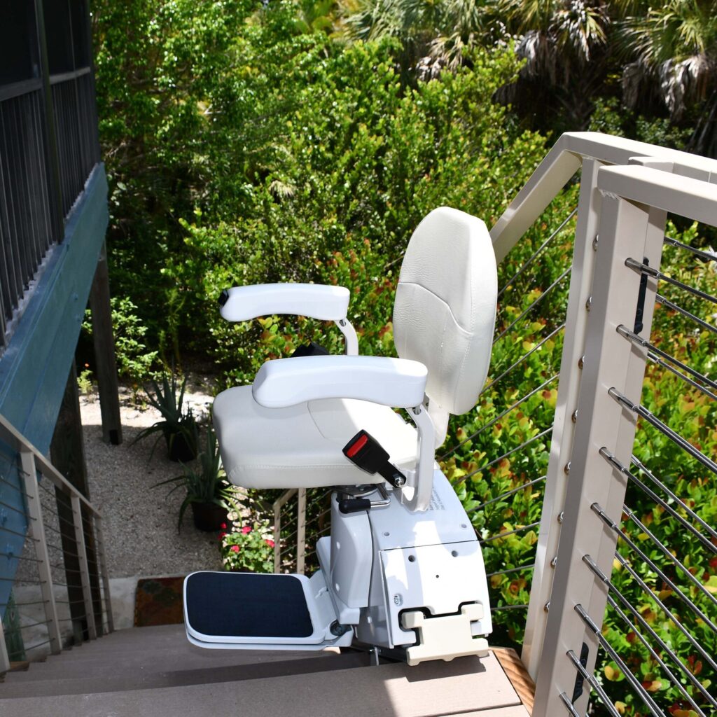 Outdoor Pilot Aviator stairlift on exterior deck stairs
