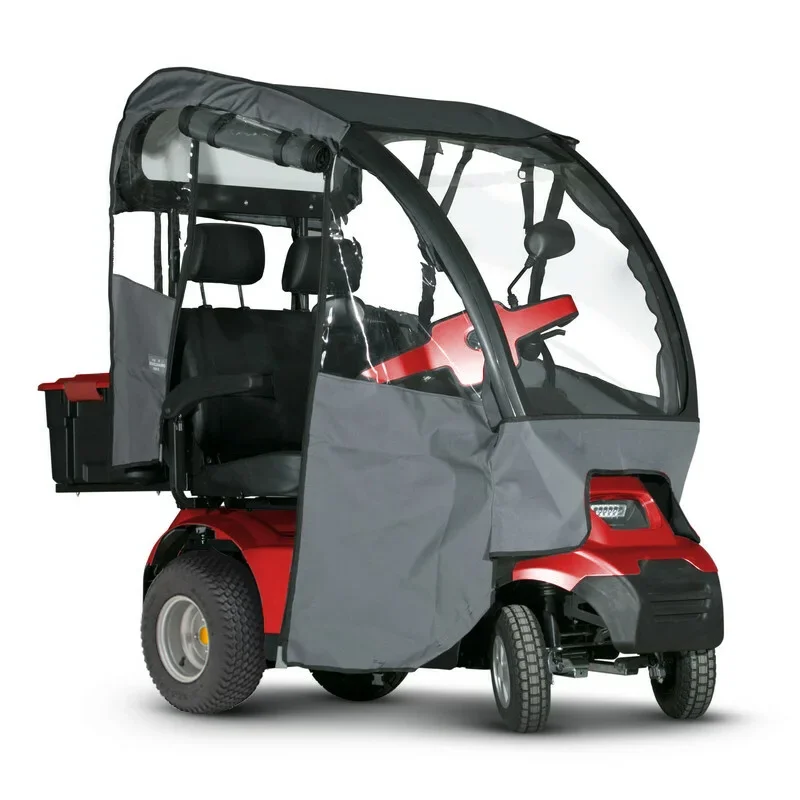 Red Afiscooter S4 Dual Seat Mobility Scooter with Canopy Rain Cover and Golf Tire