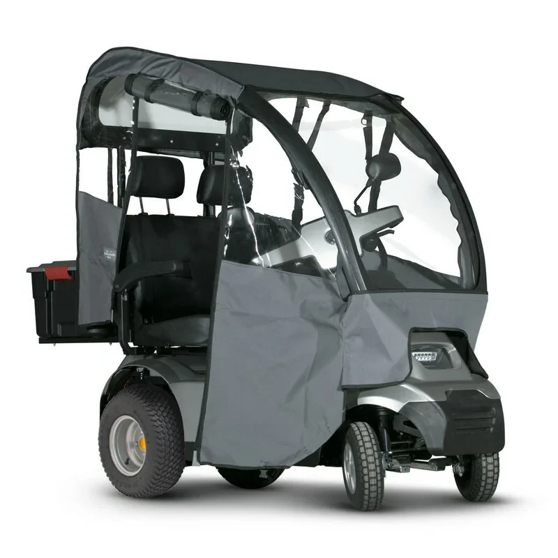 Silver Afiscooter S4 Dual Seat Mobility Scooter with Canopy Rain Cover and Golf Tire