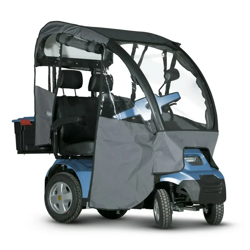 Blue Afiscooter S4 Dual Seat Mobility Scooter with Canopy Rain Cover