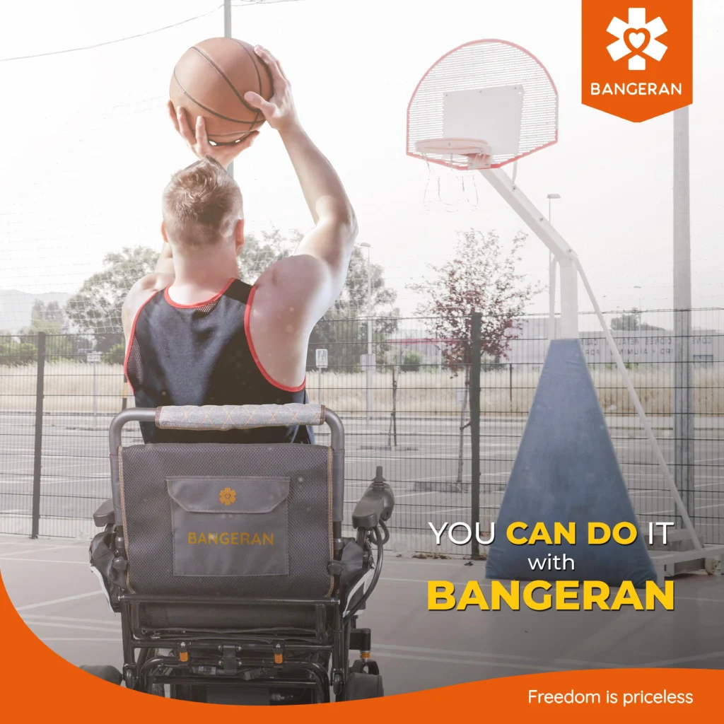 Live image of Bangeran Mammoth wheelchair user playing basketball showing active lifestyle and freedom.