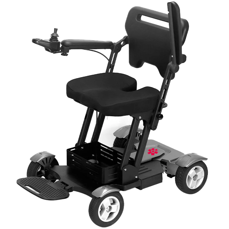 Gray Bangeran Titan Mobility scooter featuring a comfortable seat with armrests, footrests, and a convenient storage basket at the rear. Ideal for easy mobility and comfort.