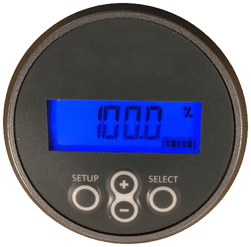 Onboard battery monitor showing state of charge on the AC Vector cart