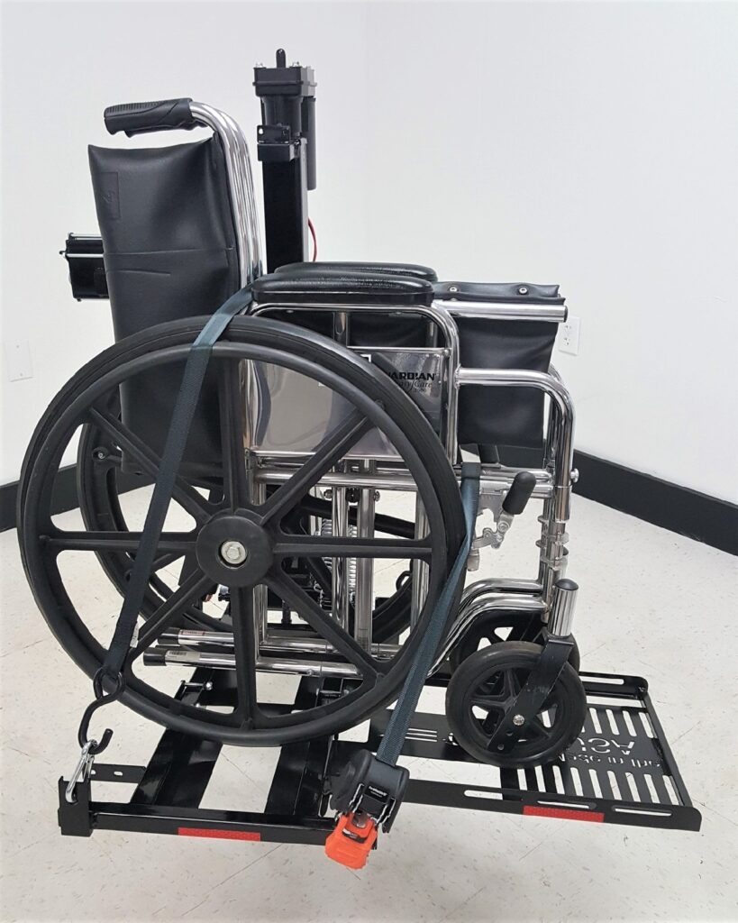 Electric Tilt n Tote platform tilted down for loading