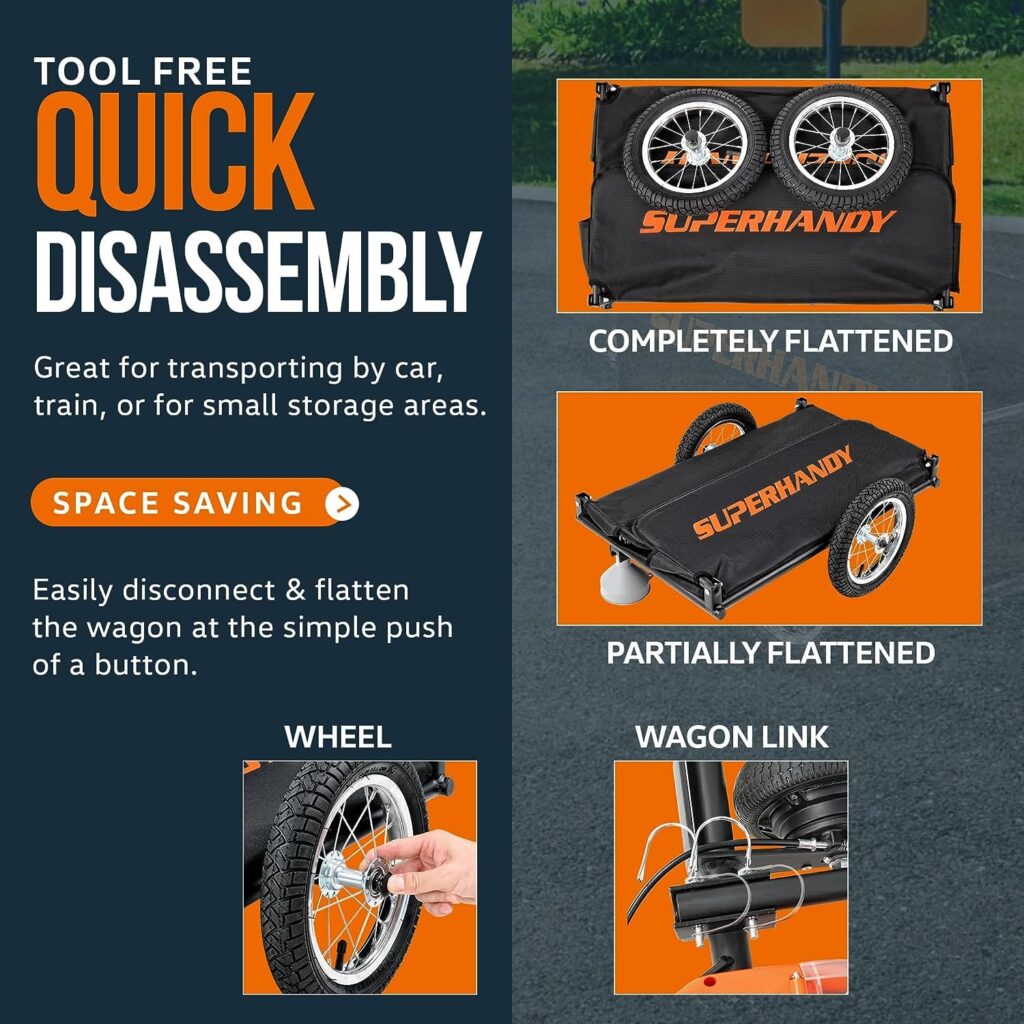 SuperHandy Foldable Wagon - Lightweight, 155 lbs Capacity, Tool-Free Assembly, Compatible with SuperHandy/G Mobility Scooters view 8