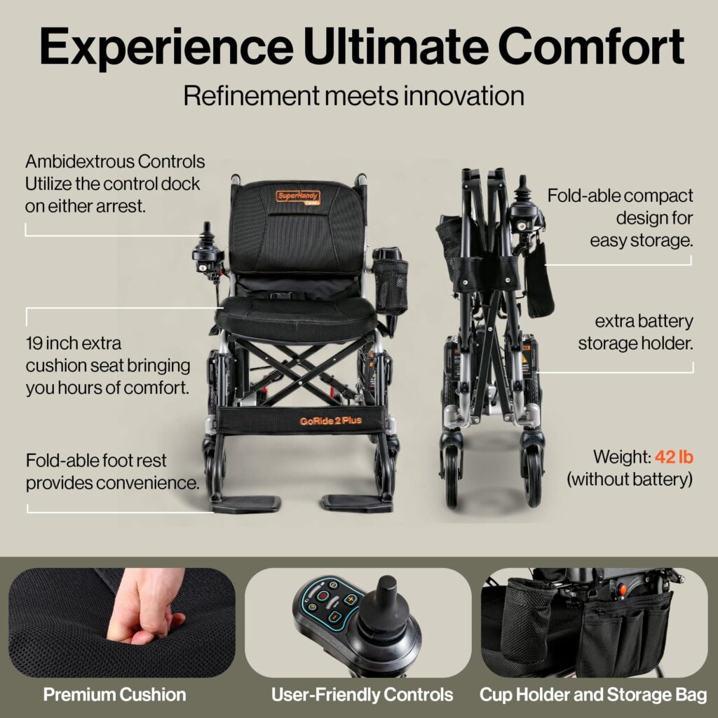 SuperHandy GoRide 2 Plus Electric Wheelchair + Seat Lift Assist Cushion Bundle view 6