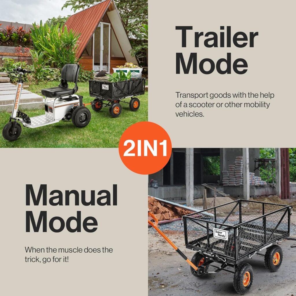 SuperHandy Towable Garden Cart - Quick Dump System, 10" Tires, Connects with Tugger Scooter view 3
