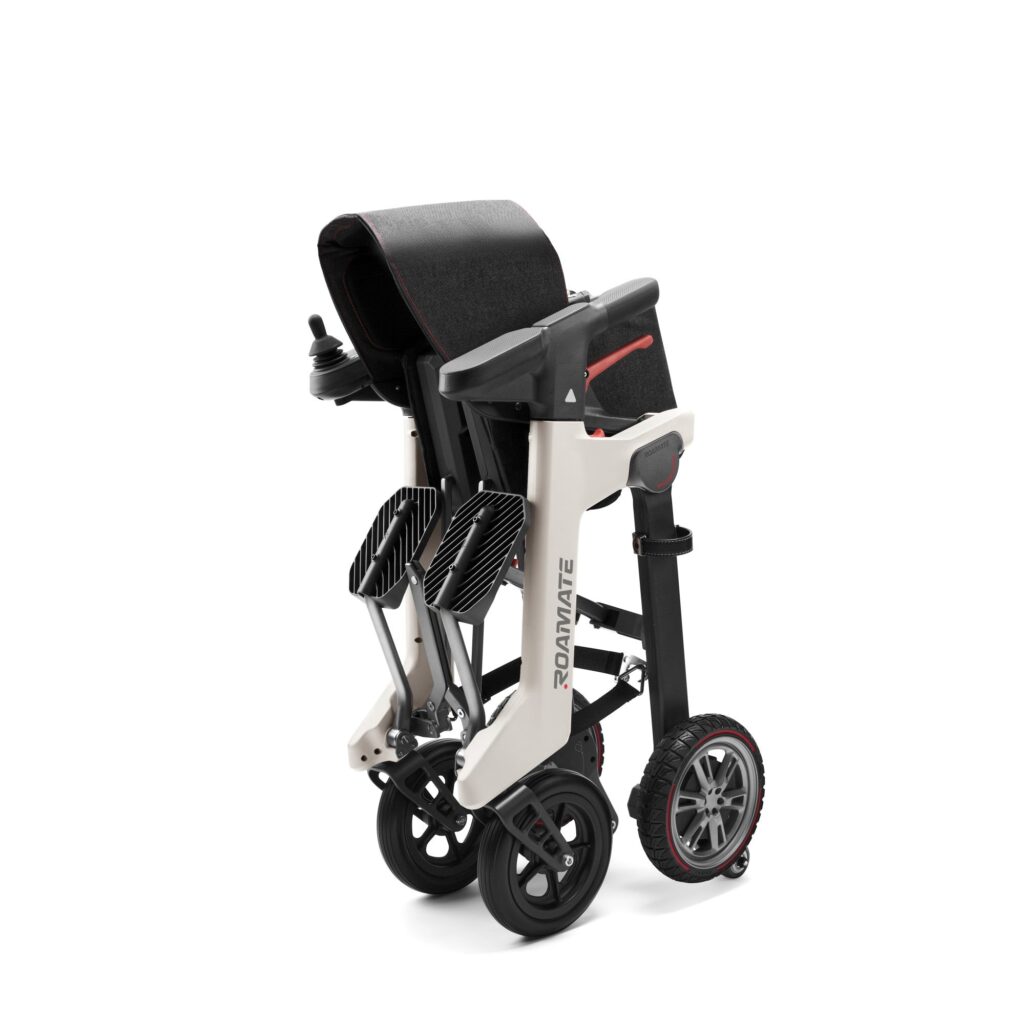 Enhance Mobility Roamate folded to its compact 18.9 by 14.6 by 31.5 inch size